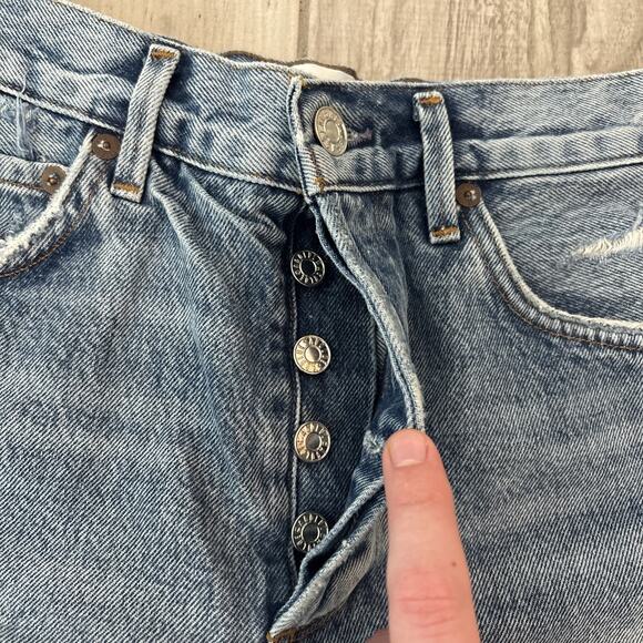 Agolde Denim Shorts Blue Jaden Cut Off Distressed Button Fly High Rise Size 28 - Picture 2 of 10